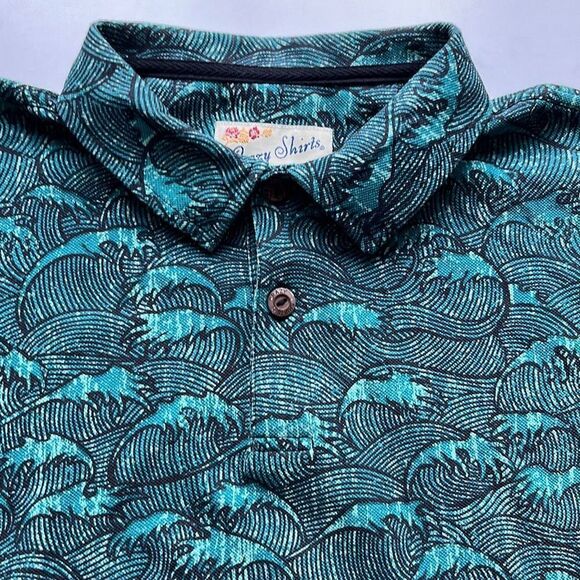 Crazy Shirts Firm Cotton Waves Hawaiian Polo Mens L - Picture 2 of 10